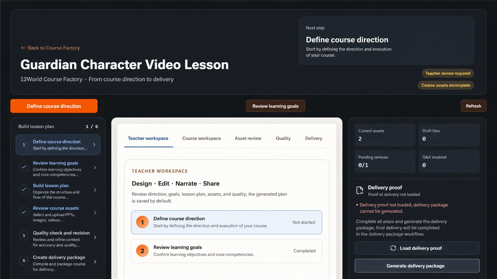 Guardian Character Video Lesson course workspace