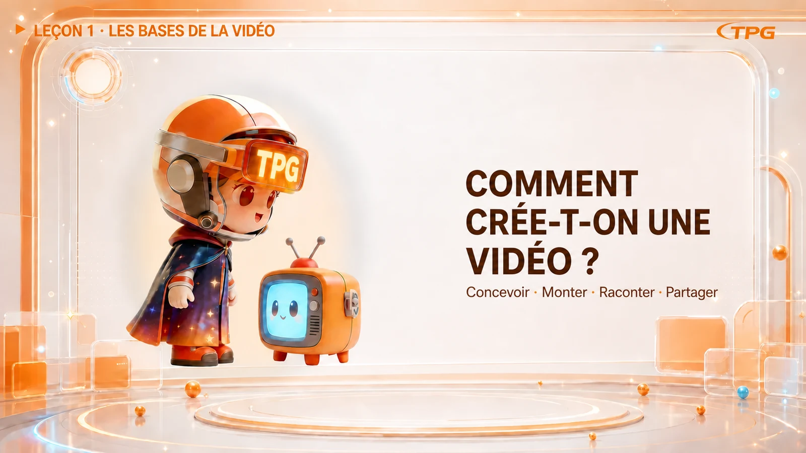 Cours vidéo : crée ton personnage gardien · Concevoir · Monter · Raconter · Partager