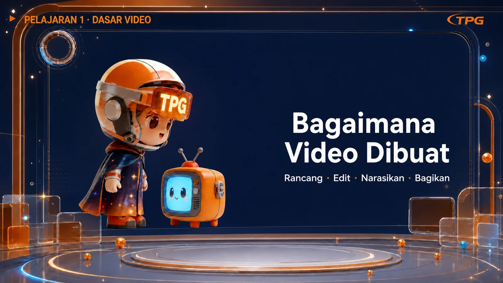 Kursus Video Karakter Penjaga · Rancang · Edit · Narasikan · Bagikan
